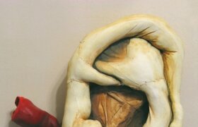 Rachel Buse's Ear, 2009, Bedsheets & Watercolor